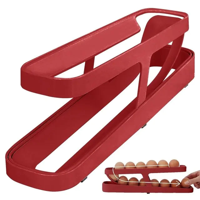 Automatic Scrolling Egg Rack Holder Red 8.2x36x10cm